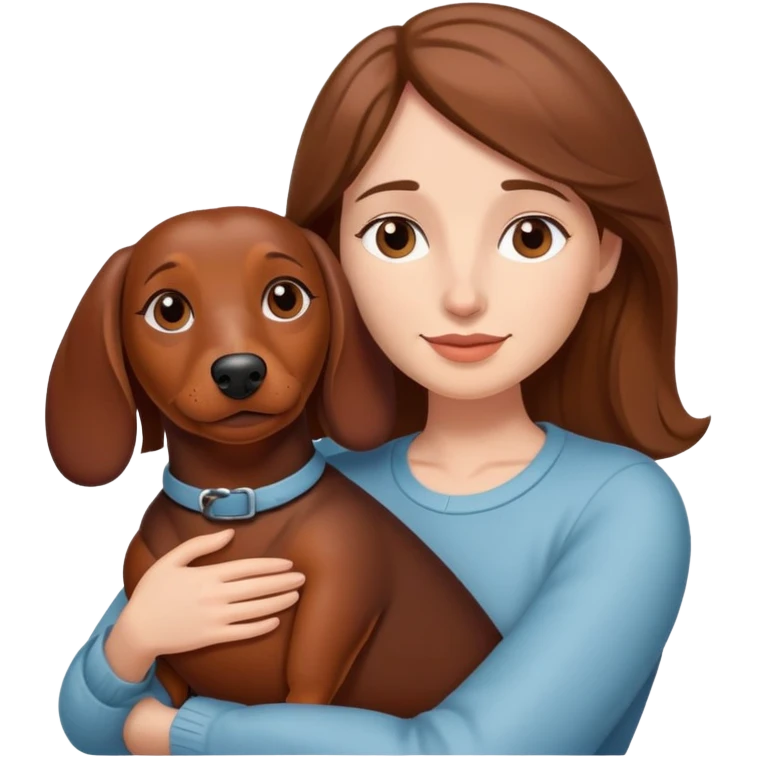 white woman with medium brown hair cuddling a brown wiener dog emoji