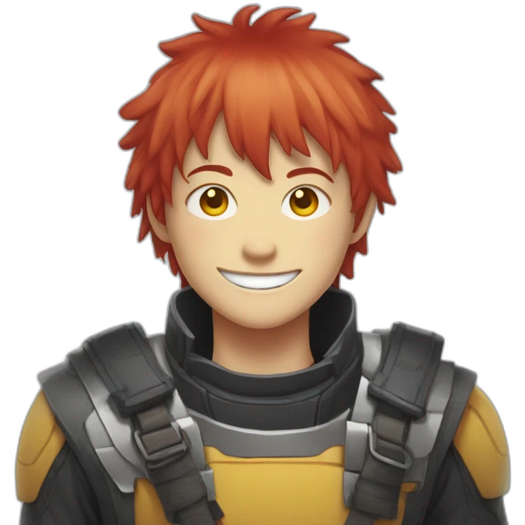 makima smiling from the manga chainsawman with red hair fringe, yellow eyes with a circle inside emoji
