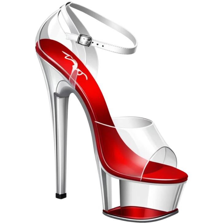 clear platform heel, pole dancing heel, pleaser, white, all translucent , blood red emoji