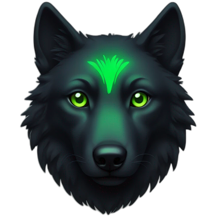 black wolf with neon green eyes emoji