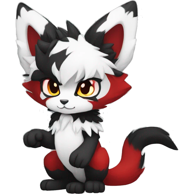 Anthro-Edgy-Cool-Dark-Black-White-Red-Contrast-Colors-Fantasy-Fur-Sona-Chibi-Shiny-Fakémon-Hybrid full body emoji