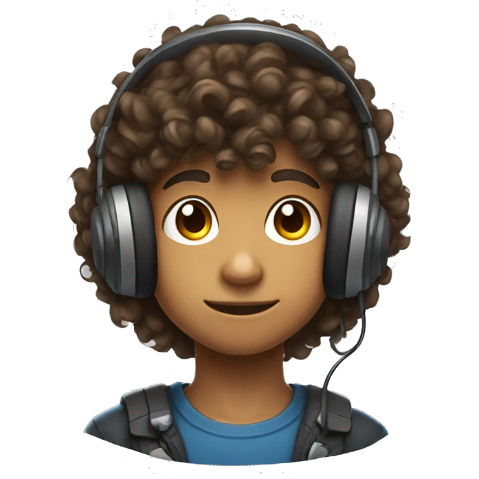 a boy of 12 years old with curly hair and brown eye who wears a gaming headset emoji