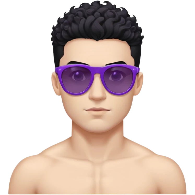 shirtless male athlete with white skin and moderately curly black hair on top with shaved sides, wearing purple sunglasses with black tinted lenses emoji
