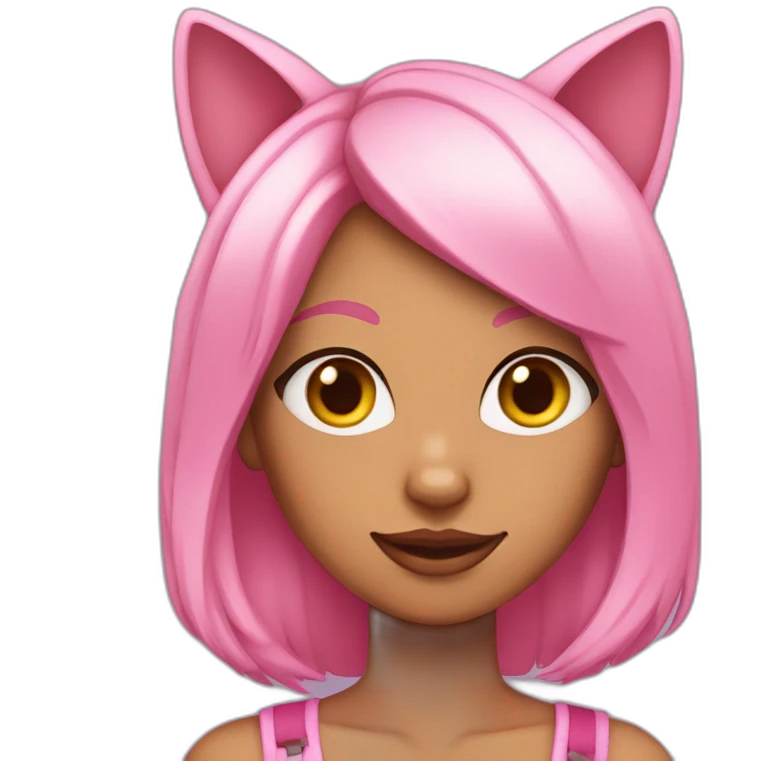 Cat girl with tan skin, pink eyes, pink hair and cat ears emoji