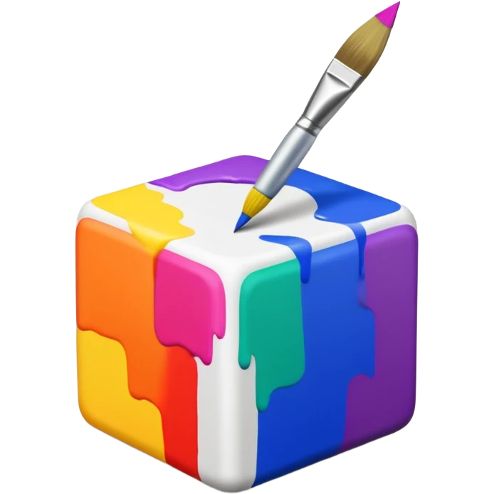 paintbrush drawing on a 3D cube emoji