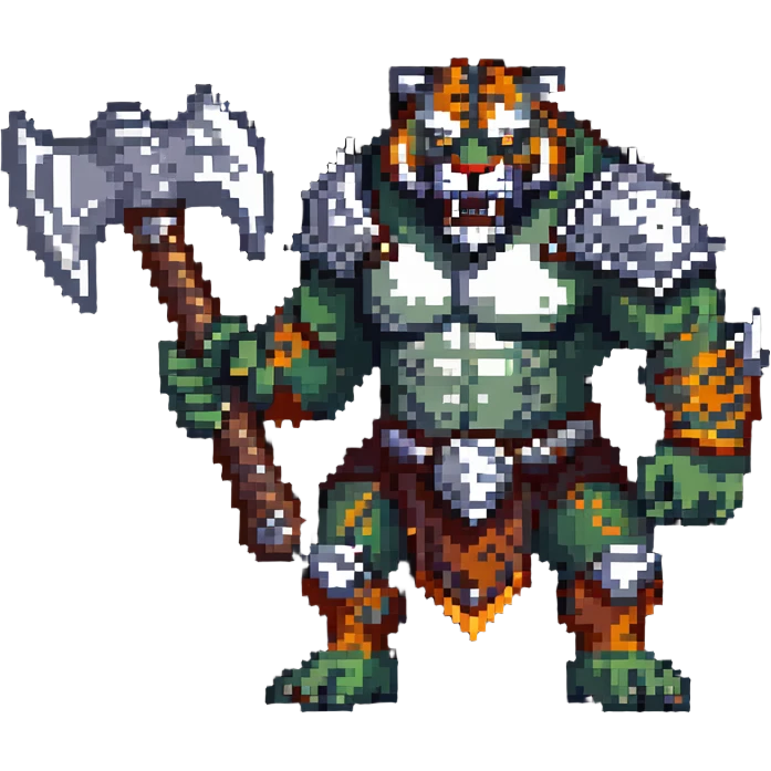 Fierce tiger orc with battle axe emoji