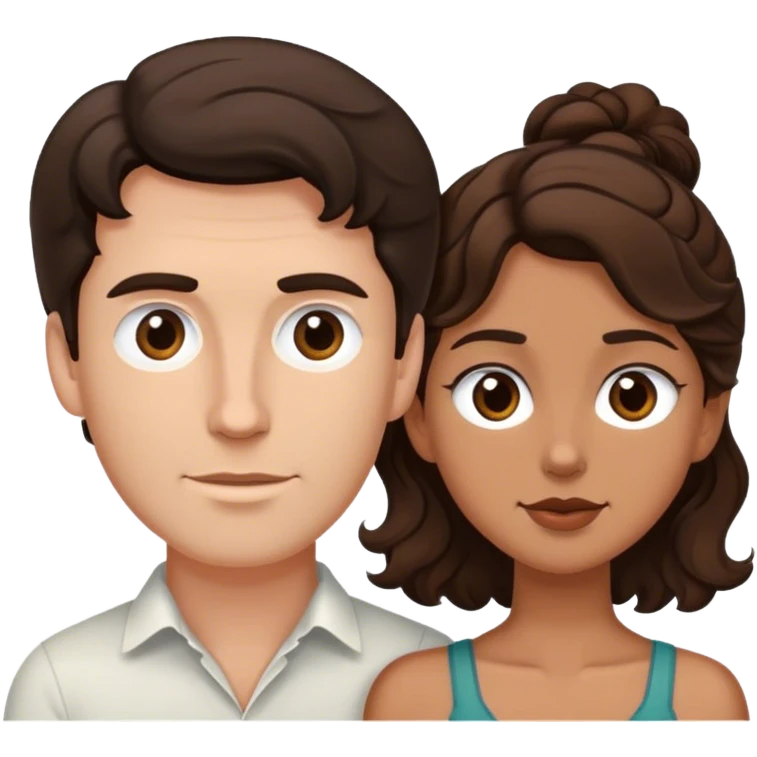 White man dark brown hair tall and shrt tan girl brown wavy hair couple  emoji