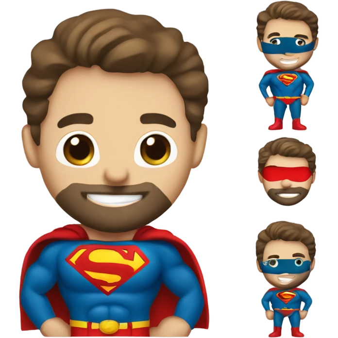 caucasian smiling Superman standing strong with beard and red eyemask emoji