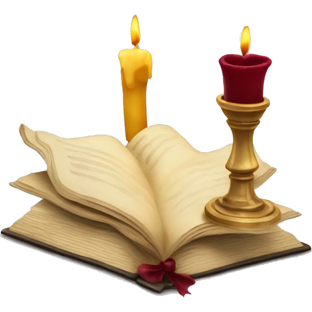 open book and candlestick with burgundy bow emoji