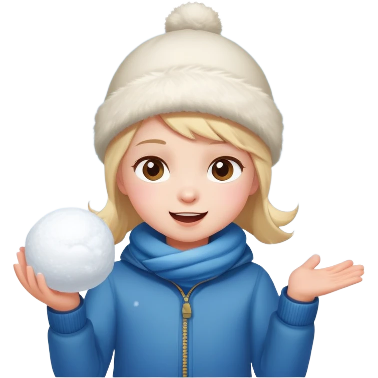 a child throwing a snowball, snowy background, cheerful expression emoji