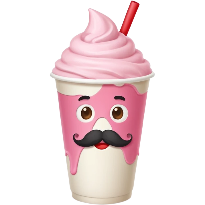 strawberry milkshake in a paper cup with mustache emoji
