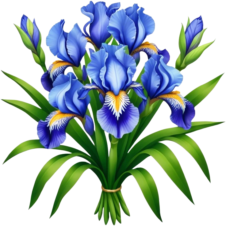 big bouquet Sky Blue Iris, luxuriant, leaf, bud emoji