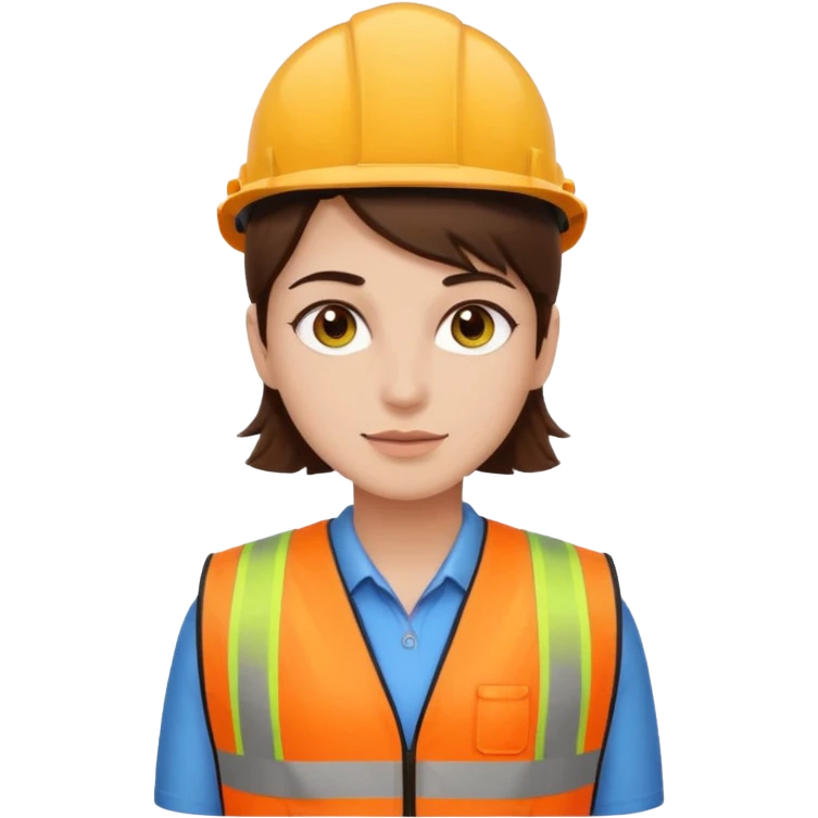 Arquitecta ojos marrones oscuros pestañas pelo marron por los hombros chaleco fosforito emoji