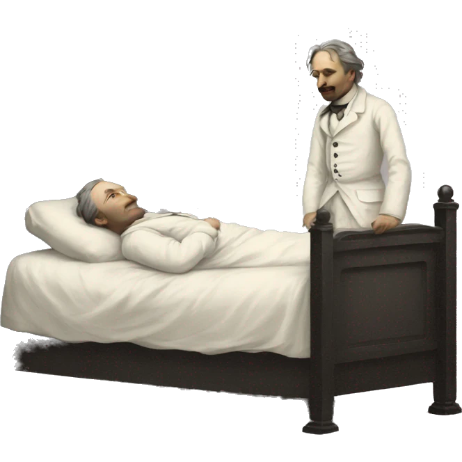 A sick man on a bed in 1870 emoji