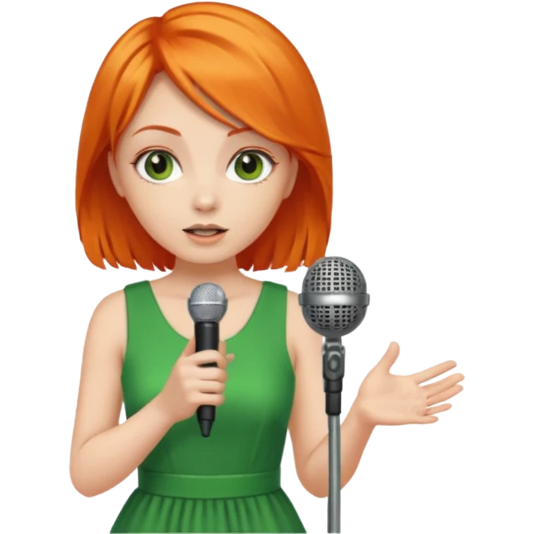 girl in blink green dress, orange hair, holding a mic



















 emoji
