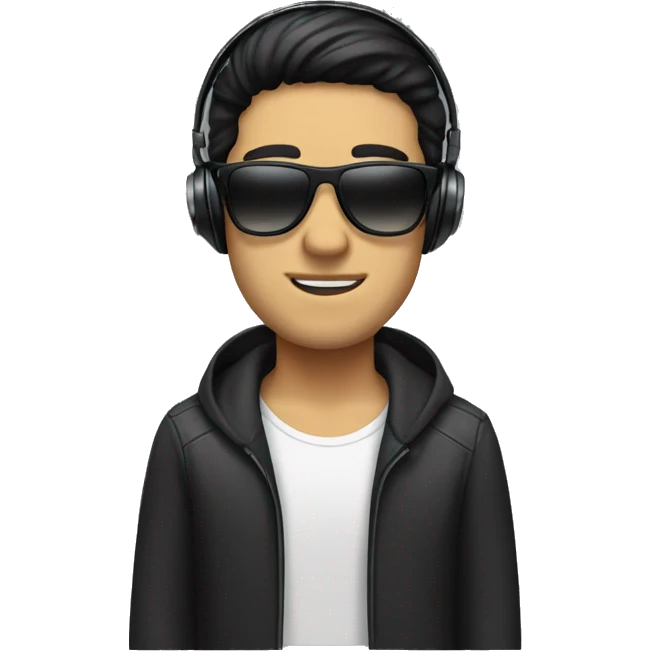 guy with black hair put headphones and sunglasses on emoji