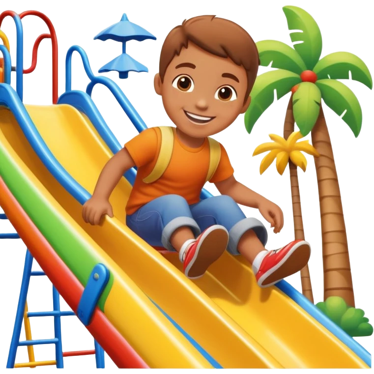 colorful playground slide with a smiling child, fun and friendly emoji