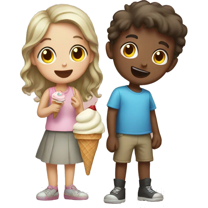 boy and girl with ice cream emoji