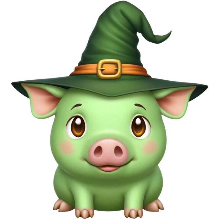 Green pig in the desert wearing a witches hat  emoji