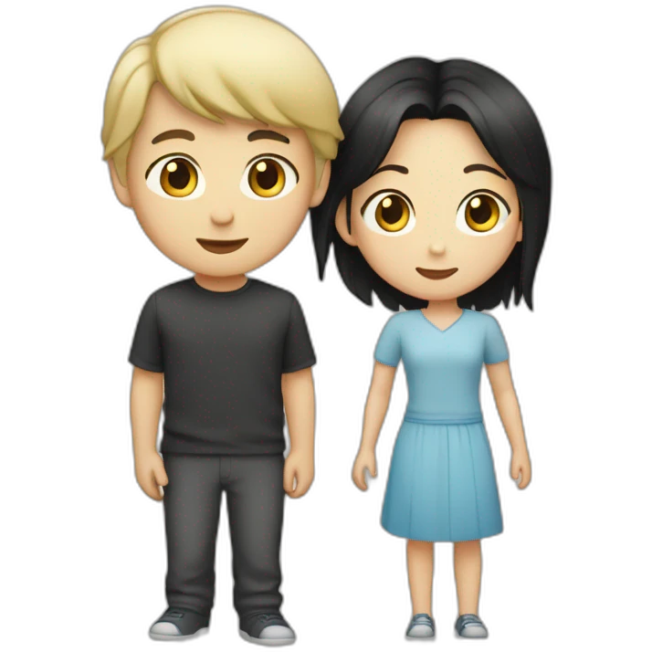 Asian black haired boy with Caucasian blond girl emoji