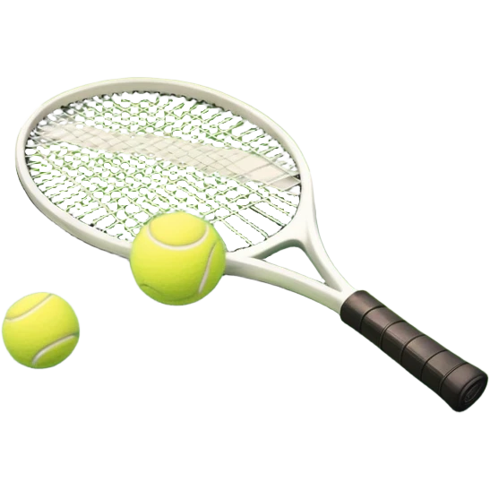 A tennis racket resting on the green grass of a tennis court, with a tennis ball placed nearby and the net stretching across the court. The background captures the fresh, open atmosphere of a traditional grass court, emphasizing the elegance and precision of the sport. emoji