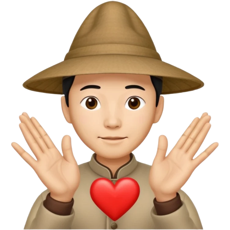 chinese man in pointy asian hat doing heart hands emoji