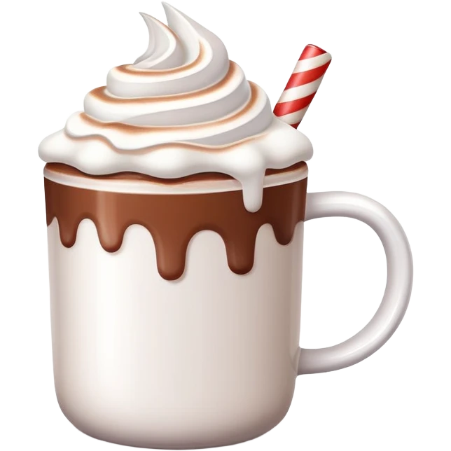 white mug of hot chocolate with marshmallows and whipped cream emoji