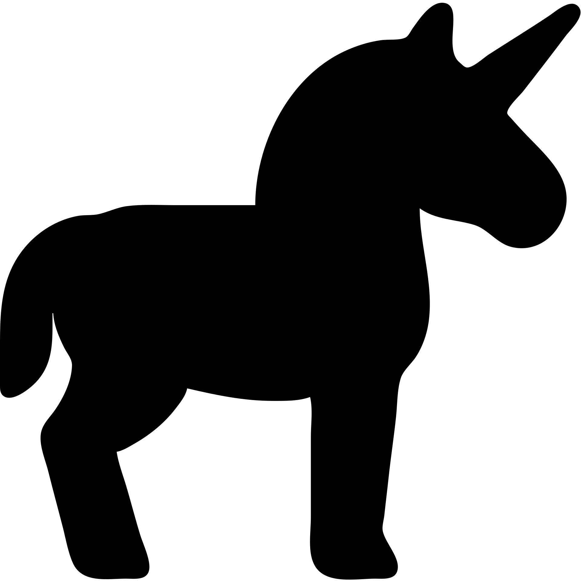 A unicorn in a black filled icon style, with a horn. emoji