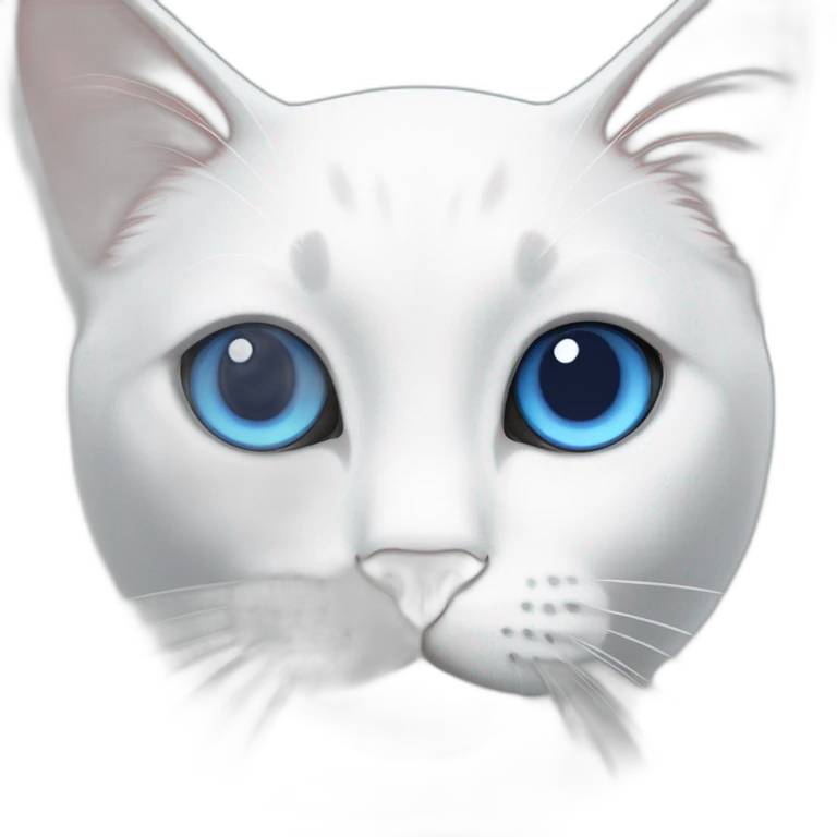 white cat with a blue spot on the left eye and a blue left ear emoji