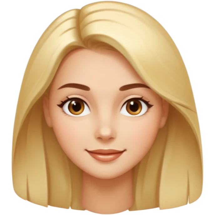 Create a 3D emoji in iOS emoji aesthetic style of a beautiful woman. She has smooth skin, shiny hair, soft facial features, and a gentle warm smile. Lighting is bright and balanced, with clean white background and soft shadows. The design should look expressive, glossy like real iPhone emojis

 emoji