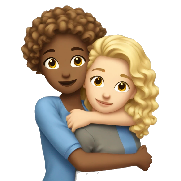 One girl withe brown curly hair hugging another girl with blonde hair emoji