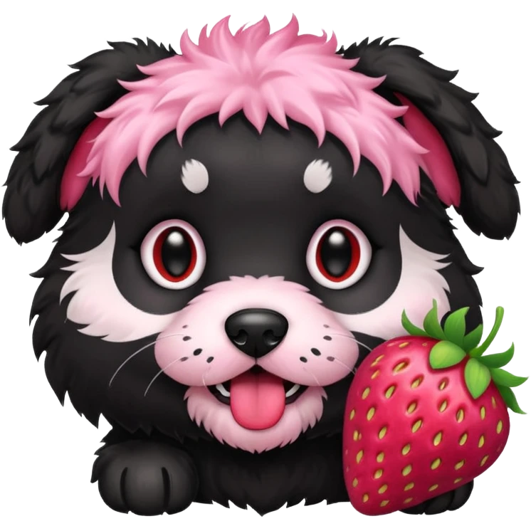 A black fluffy puppy with a strawberry emoji