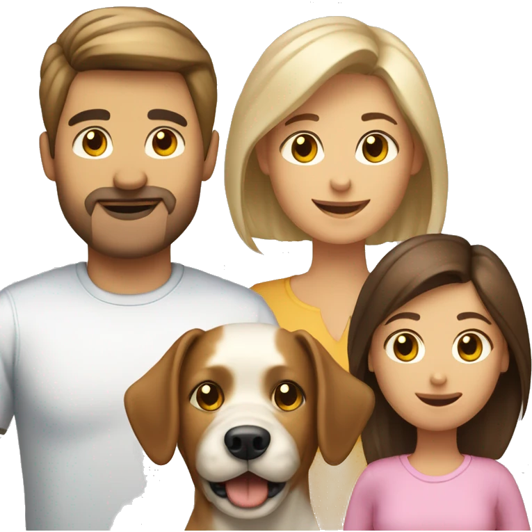 family of 4 people: mother blonde father brunette son brunette and daughter brown-haired and dog yokshir terrier emoji