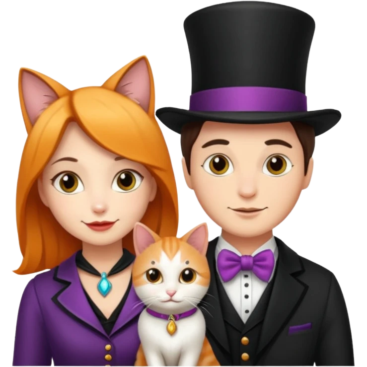 magician couple and their pet cat emoji