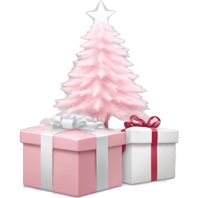 Light pink Christmas gifts under a white Christmas tree  emoji