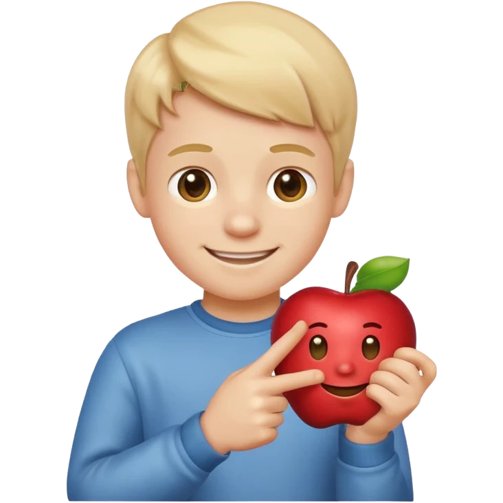 a boy pointing down at his toy, simple and clear, apple style emoji emoji