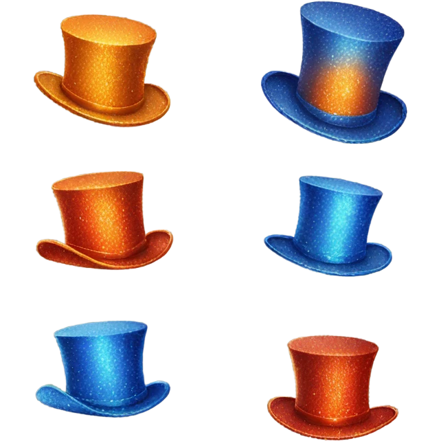 A magical top hat that’s blue with red and orange sparkles around it  emoji