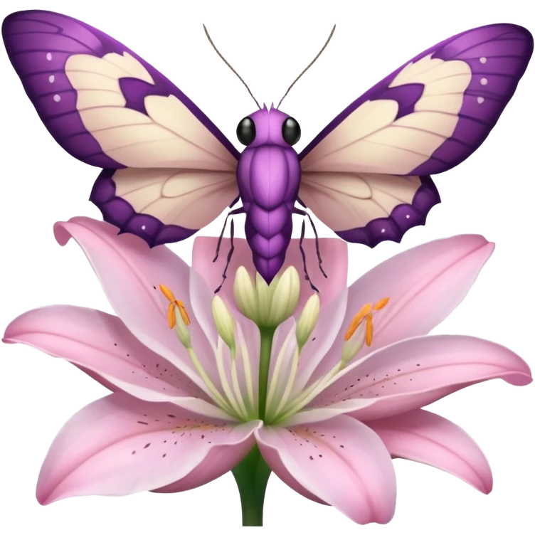 Композиция из моли и цветка — маленькая моль, сидящая на лепестке ночного цветка лилии. Цвета: пастельные, с акцентом на розовый и фиолетовый. Отражает гармонию с природой. ( кьютимарка для пони MLP )  emoji