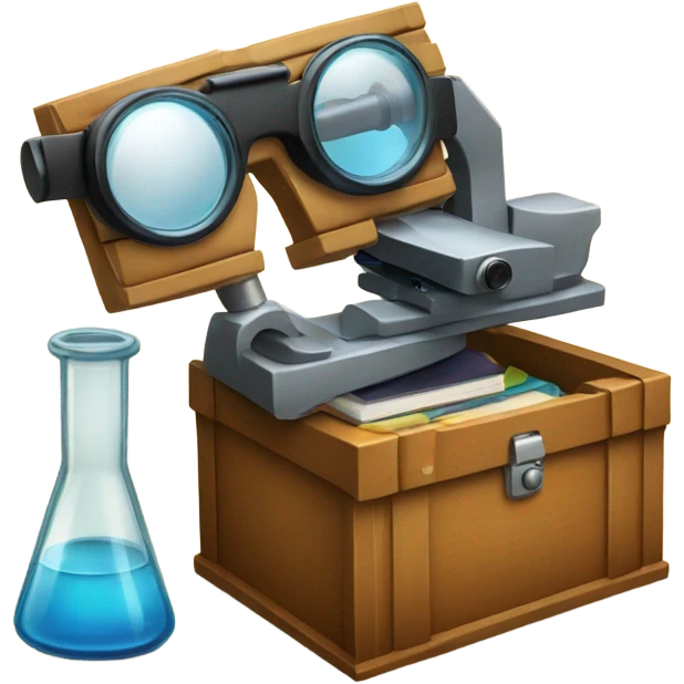 toolbox for scientist with a book, glasses, microscope emoji