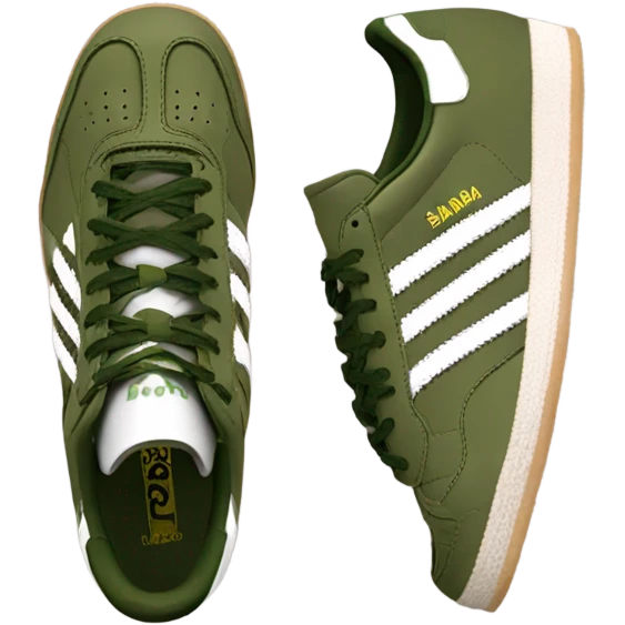 two khaki green adidas samba emoji