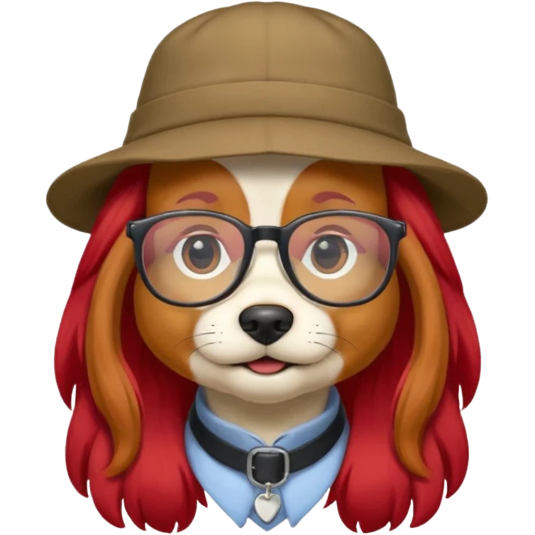 dog with red long hair and glassess and hat emoji