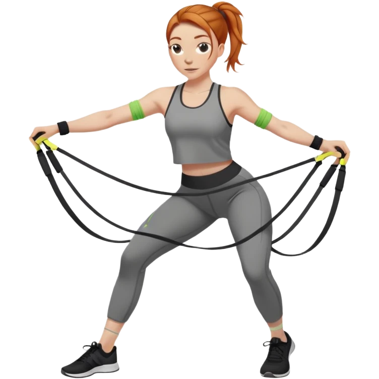 Ginger gym girl low bun brown athleisure resistance bands around thighs emoji