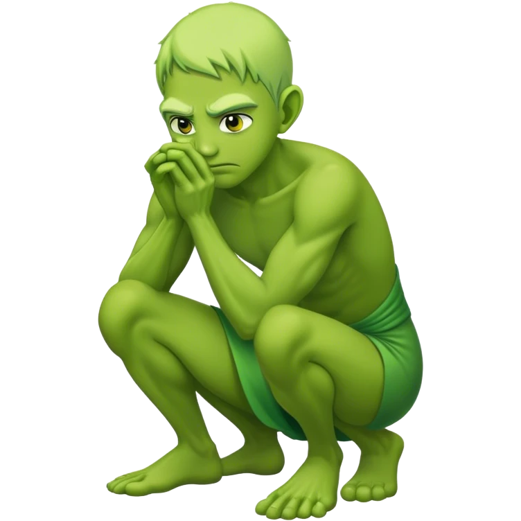 a green tall man character, bowing emoji
