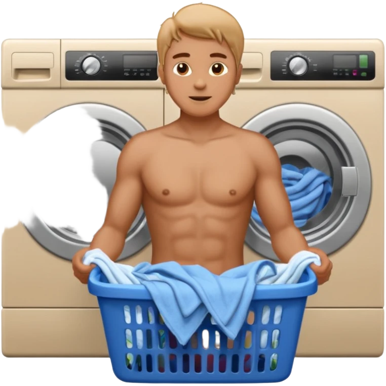 naked man doing laundry in a laundromat emoji