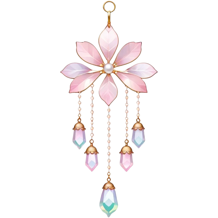 Hanging Iridescent pastel pink sakura crystals white-pearly suncatcher with bell emoji