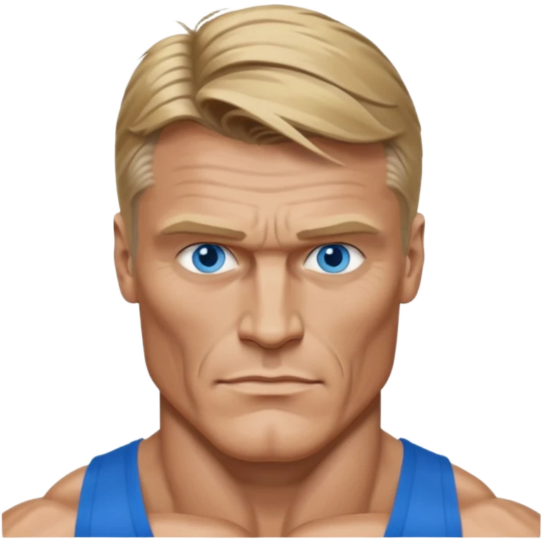 Dolph Lundgren with blue eyes, dark blonde hair, muscle body emoji