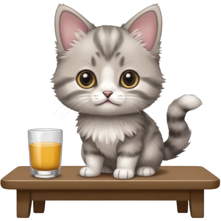 Munchkin kitten standing over the table gray  emoji