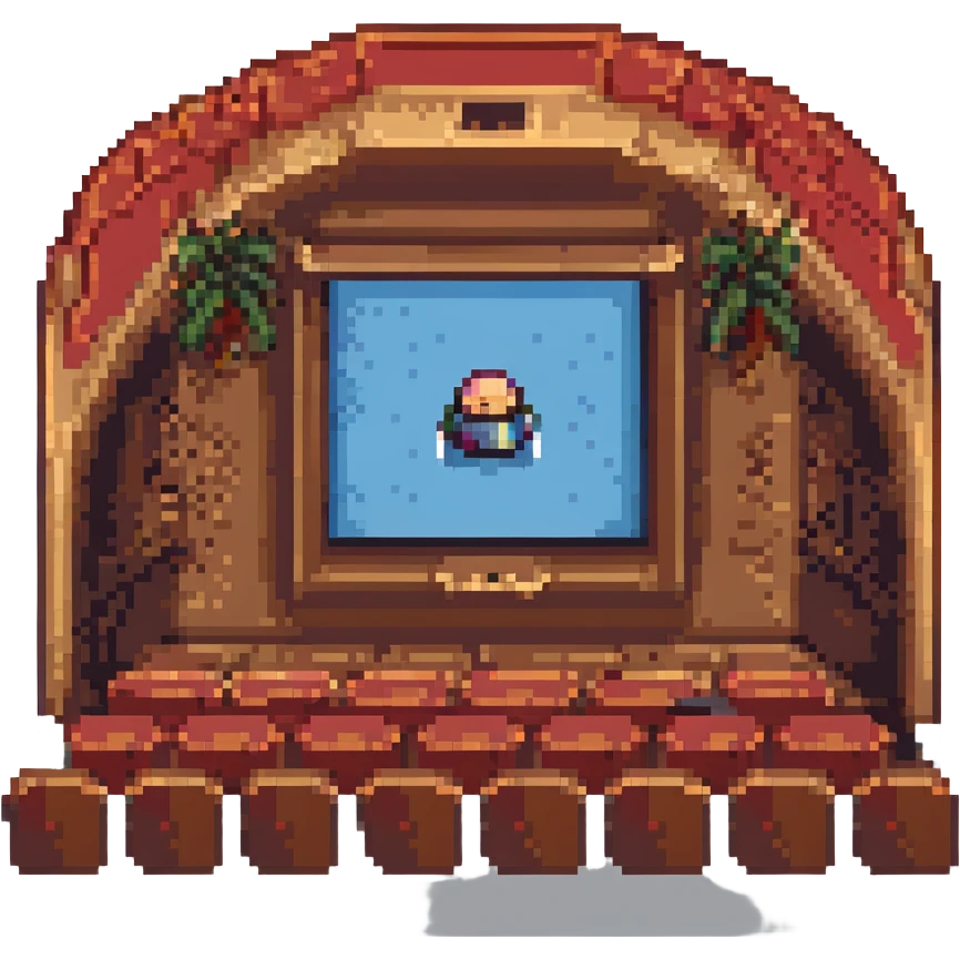 cinema scene, pixel art style, retro, 8-bit, detailed emoji