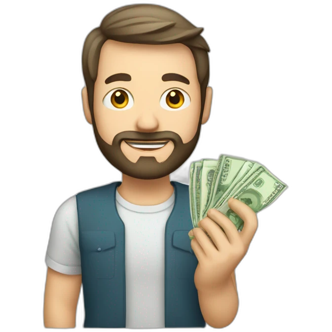 caucasian male with small beard and holding money emoji