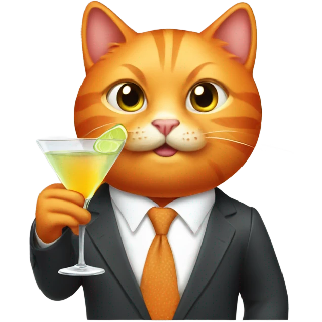 orange cat wearing a suit drinking a martini  emoji
